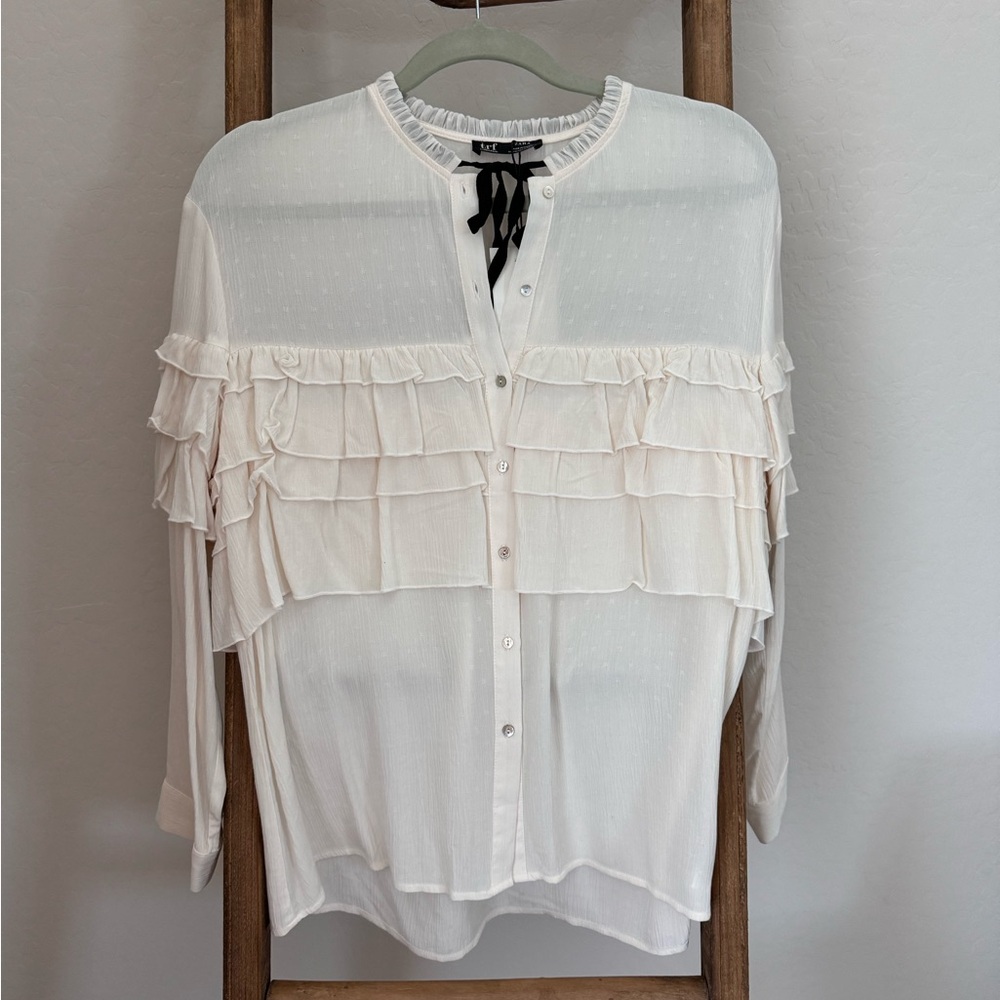 Elegant White Ruffled Women's Shirt